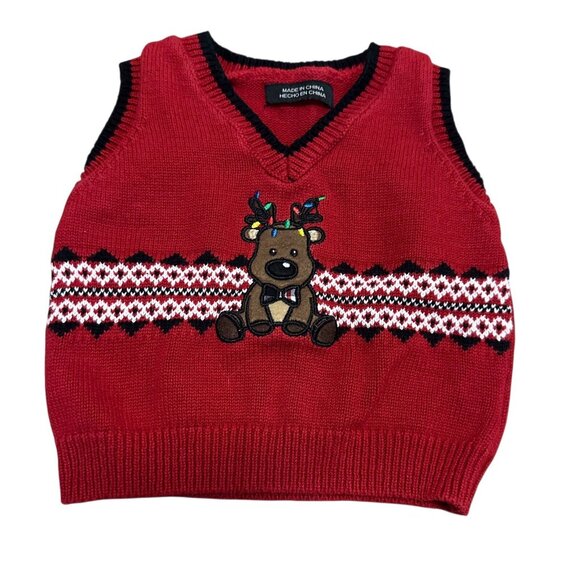Boys Reindeer Sweater Vest 3–6M Red Cotton Knit Holiday Christmas Winter Nautica - Picture 1 of 9